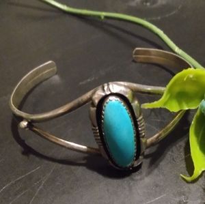L.Yazzie Sterling Silver & bright blue turquoise cuff bracelet